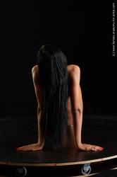 Nude Woman Multiracial Laying poses - ALL Slim Laying poses - on back long black Standard Photoshoot Pinup